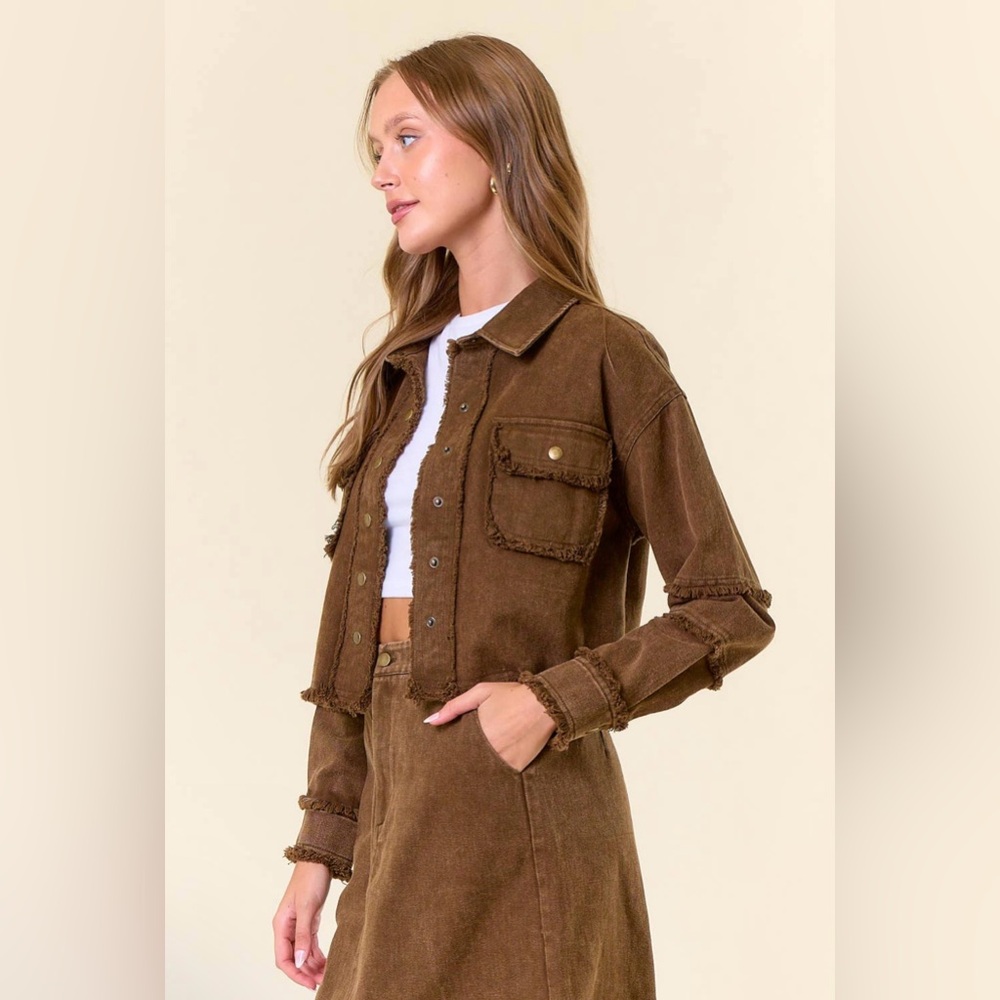 NWT Iris Brown Twill Midi Skirt Set|Cropped Jacket+Front Slit Skirt|100% Cotton - Picture 6 of 10